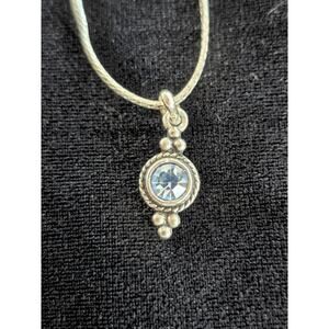 Small Pendant Necklace Light Blue Stone Silver Tone Dainty Delicate Feminine